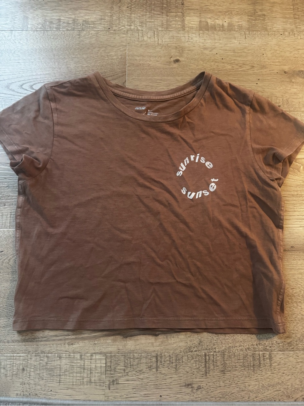 aerie Brown Crop Tee with 'Sunrise Sunset' Graphic